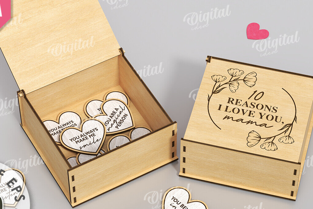 Σετ των 2 Intra απο ξύλο plywood 3mm-4mm πάχος – "ΓΙΑΤΙ ΣΕ ΑΓΑΠΩ ΜΑΜΑ" Box Δίασταση  20x20 cm INTRAFABR-118340599