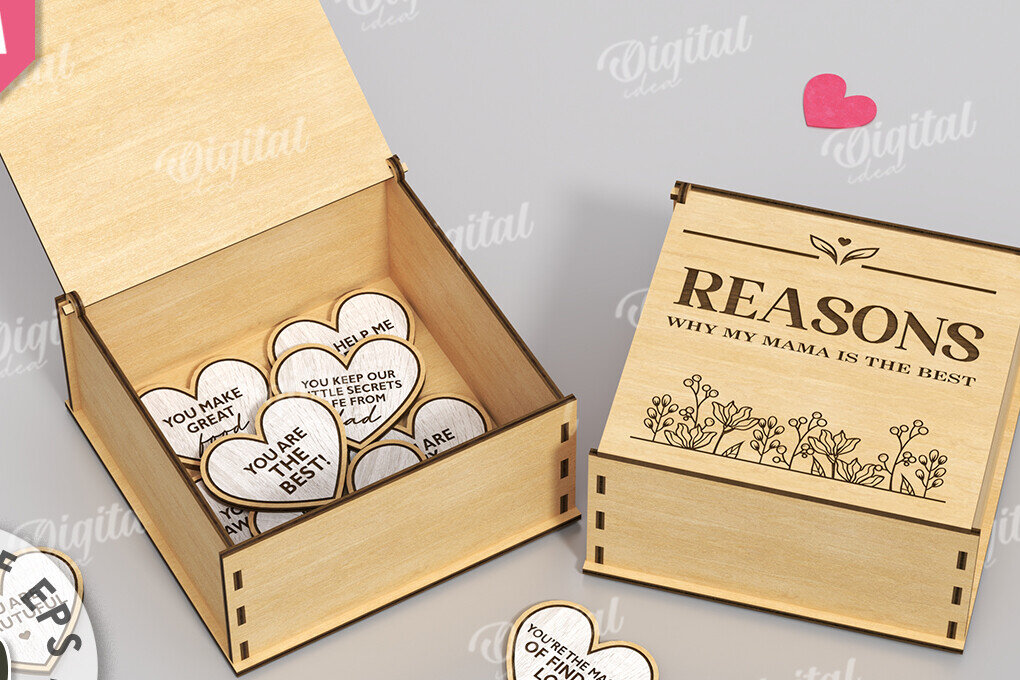 Σετ των 2 Intra απο ξύλο plywood 3mm-4mm πάχος – "ΓΙΑΤΙ ΣΕ ΑΓΑΠΩ ΜΑΜΑ" Box Δίασταση  20x20 cm INTRAFABR-118340766