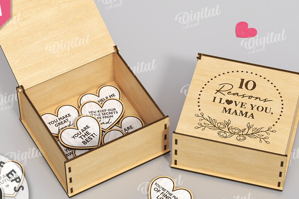 Σετ των 2 Intra απο ξύλο plywood 3mm-4mm πάχος – "ΓΙΑΤΙ ΣΕ ΑΓΑΠΩ ΜΑΜΑ" Box Δίασταση  20x20 cm INTRAFABR-118341054