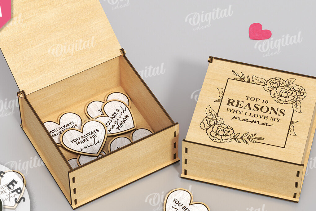 Σετ των 2 Intra απο ξύλο plywood 3mm-4mm πάχος – "ΓΙΑΤΙ ΣΕ ΑΓΑΠΩ ΜΑΜΑ" Box Δίασταση  20x20 cm INTRAFABR-118341240