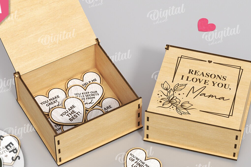 Σετ των 2 Intra απο ξύλο plywood 3mm-4mm πάχος – "ΓΙΑΤΙ ΣΕ ΑΓΑΠΩ ΜΑΜΑ" Box Δίασταση  20x20 cm INTRAFABR-118341453
