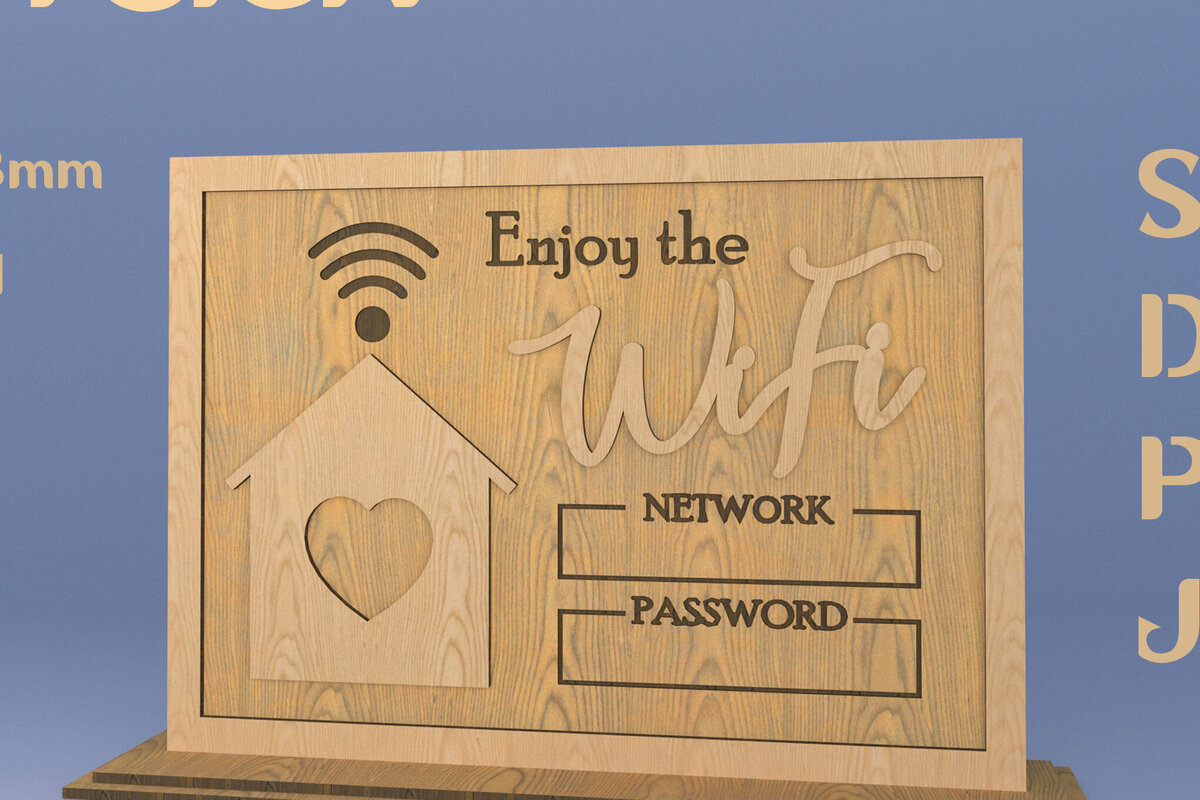 Σετ των 2 Intra απο ξύλο plywood 3mm-4mm πάχος – Πινακίδα Wi-Fi για το σπίτι. Wifi. Σημάδι λέιζερ Δίασταση  20x20 cm INTRAFABR-82011365