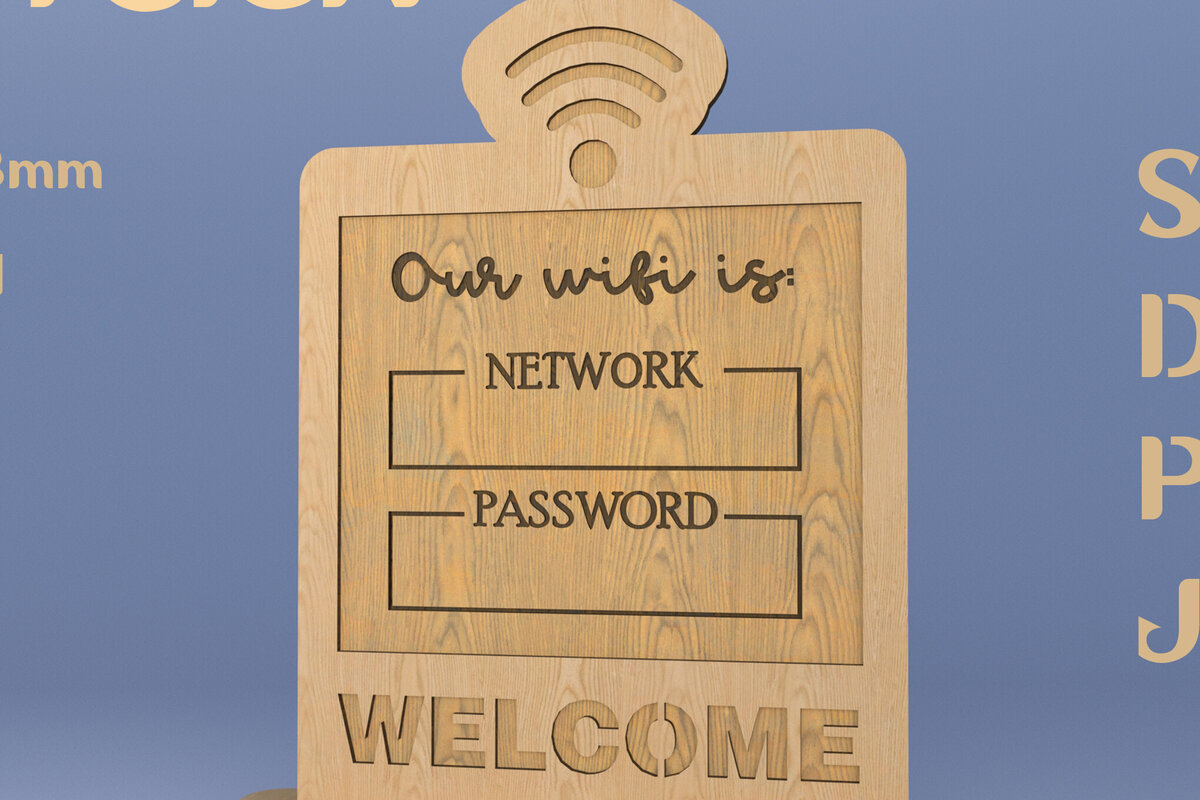 Σετ των 2 Intra απο ξύλο plywood 3mm-4mm πάχος – Πινακίδα Wi-Fi για το σπίτι. Wifi. Σημάδι λέιζερ Δίασταση  20x20 cm INTRAFABR-82009789