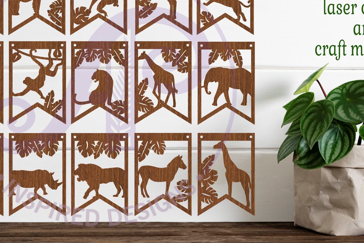 Σετ των 2 Intra απο ξύλο plywood 3mm-4mm πάχος – Πανό Wild Animal Bunting Δίασταση  20x20 cm INTRAFABR-98504972