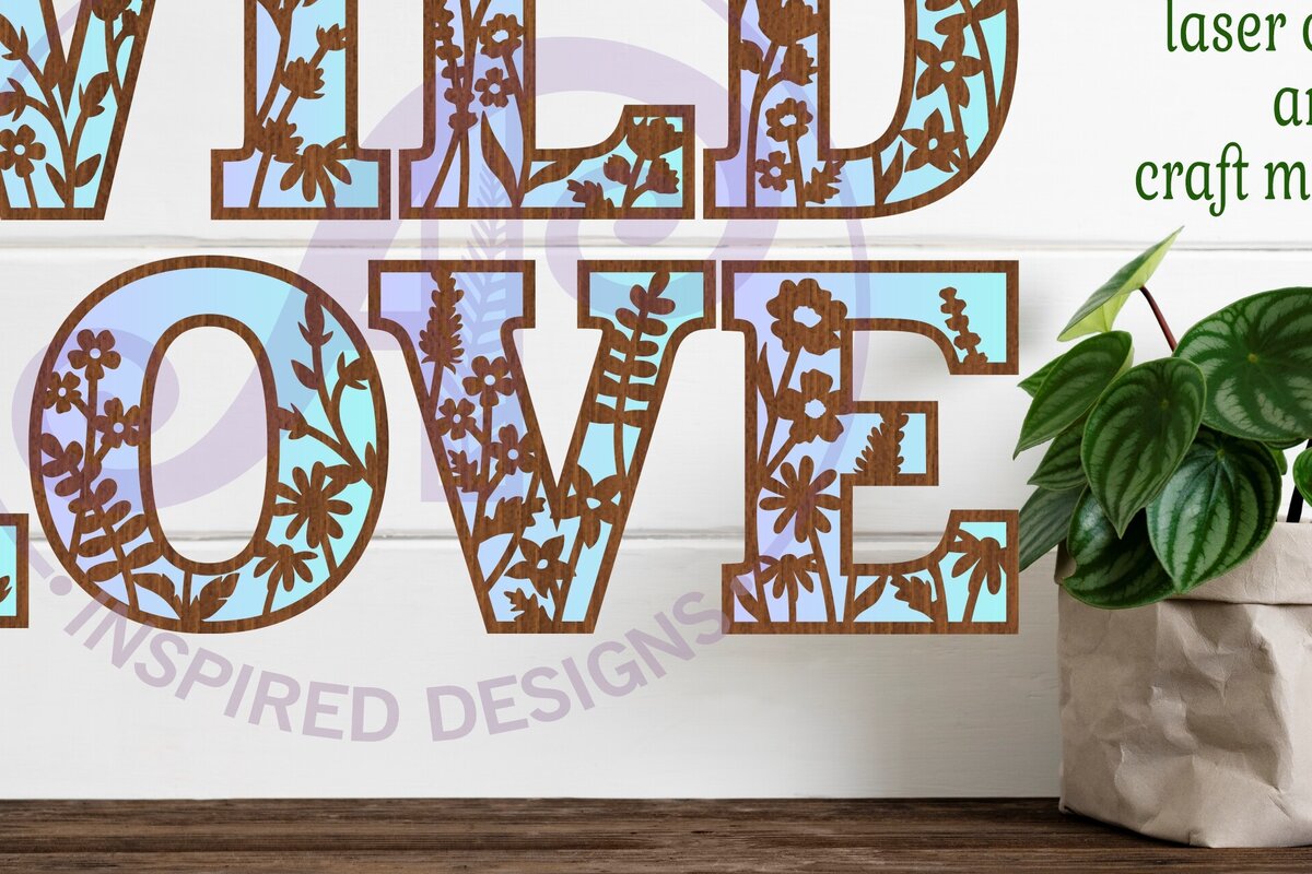 Σετ των 2 Intra απο ξύλο plywood 3mm-4mm πάχος – Σετ γραμμάτων αλφάβητου άγριο λουλούδι. 2 στρώμα Δίασταση  20x20 cm INTRAFABR-88784580