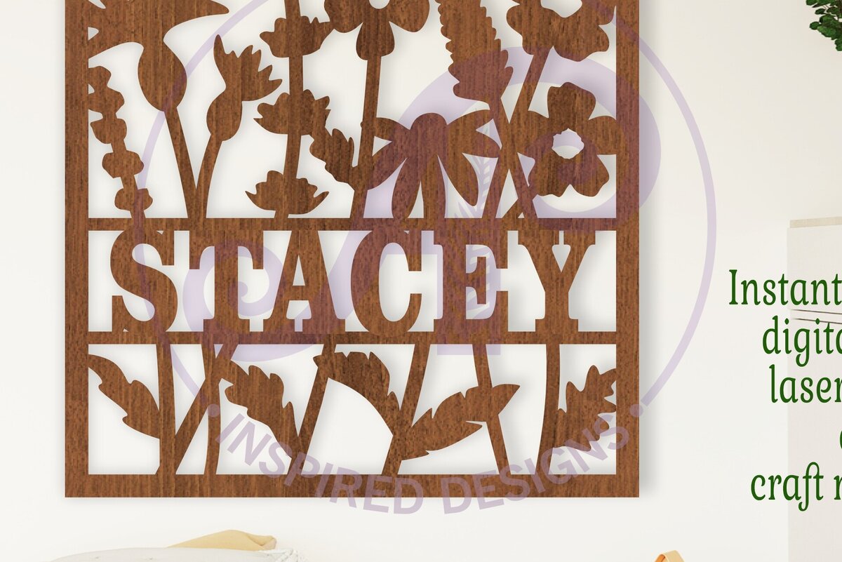 Σετ των 2 Intra απο ξύλο plywood 3mm-4mm πάχος – Τετράγωνο όνομα άγριο λουλούδι Laser Δίασταση  20x20 cm INTRAFABR-108140722