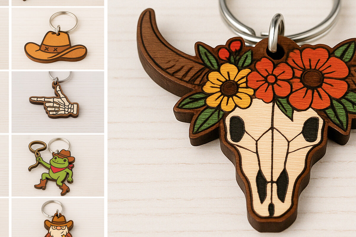 Σετ των 3 Intra απο ξύλο plywood 3mm-4mm πάχος – Πακέτο μπρελόκ Wild West – 12 σχέδια Δίασταση  5x5 cm INTRAFABR-120897075