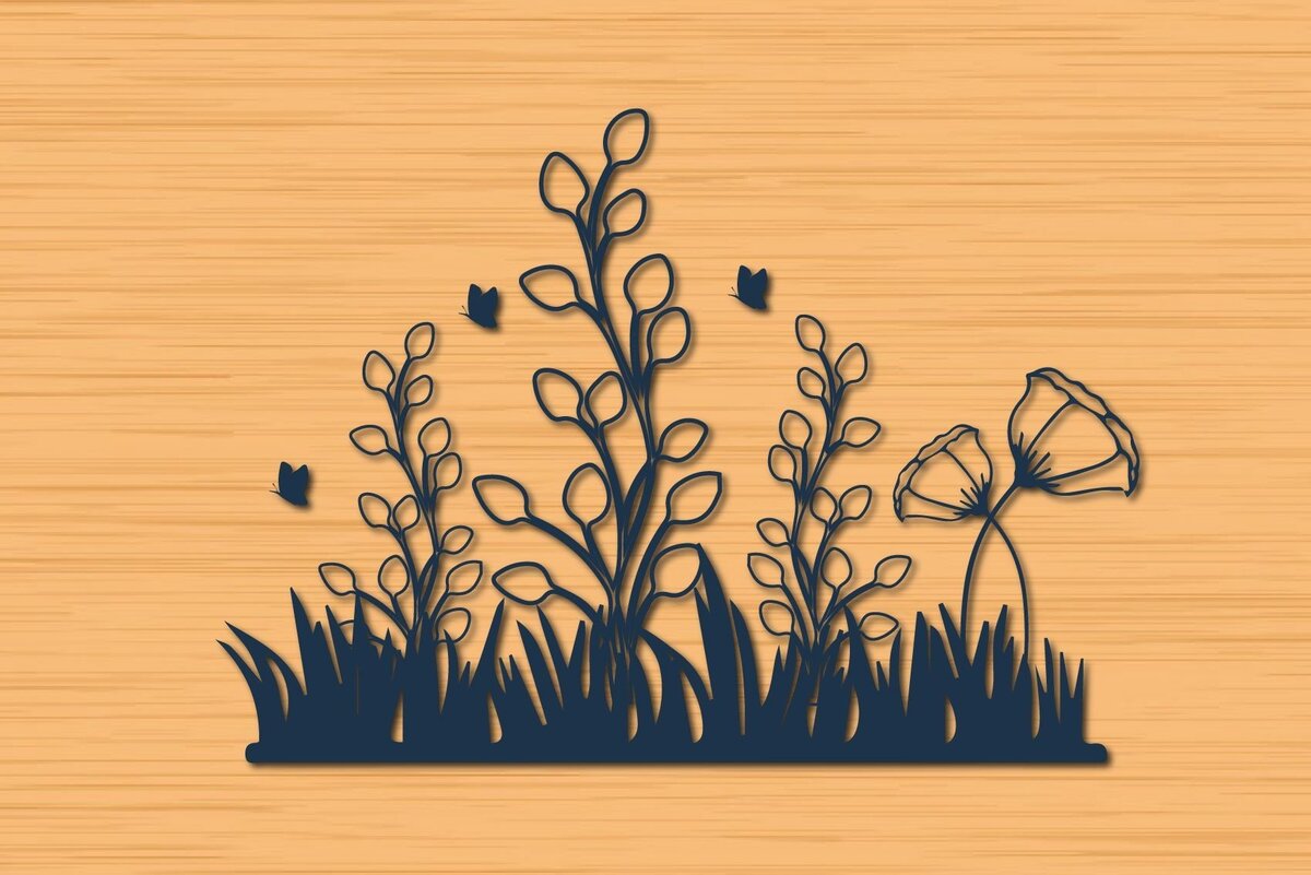 Σετ των 2 Intra απο ξύλο plywood 3mm-4mm πάχος – Wildflower Floral Branch Δίασταση  20x20 cm INTRAFABR-32034111