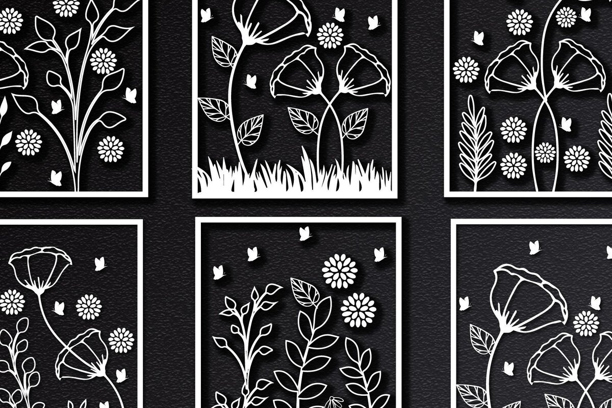 Σετ των 2 Intra απο ξύλο plywood 3mm-4mm πάχος – Wildflower Flower Art Wall Art Papercut Δίασταση  40x30 cm INTRAFABR-31981698