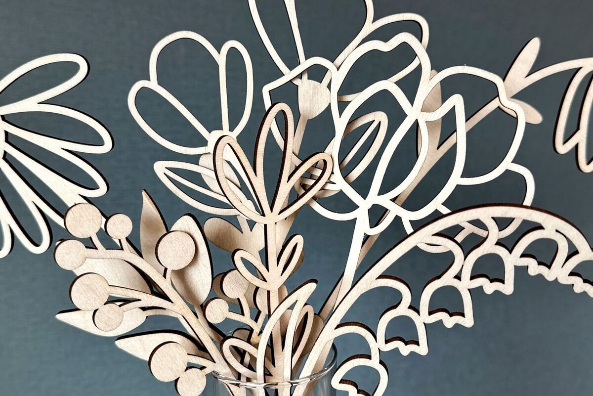 Σετ των 2 Intra απο ξύλο plywood 3mm-4mm πάχος – Πακέτο Wildflowers, Αρχείο κοπής με λέιζερ Δίασταση  20x20 cm INTRAFABR-92039407