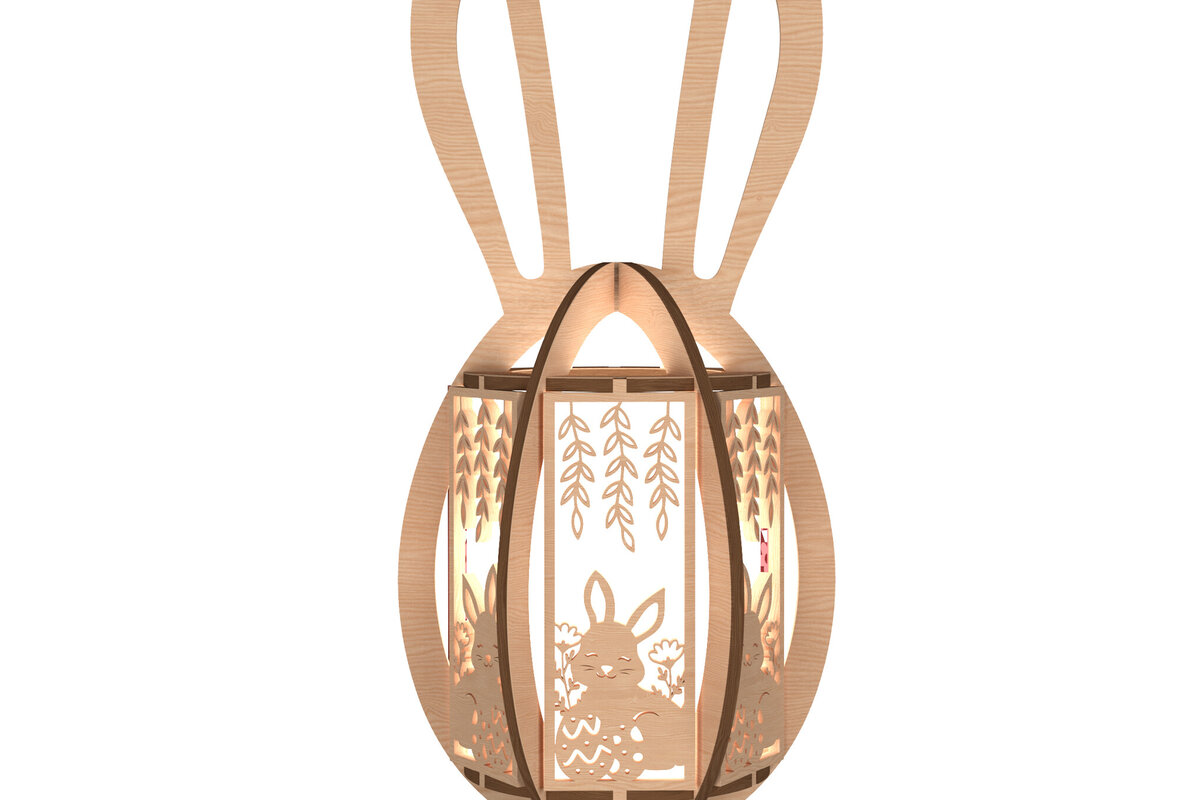 Σετ των 2 Intra απο ξύλο plywood 3mm-4mm πάχος – Willow Bunny Πασχαλινό φανάρι με λέιζερ Δίασταση  20x20 cm INTRAFABR-113991904