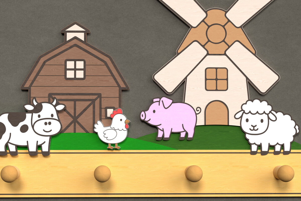 Σετ των 2 Intra απο ξύλο plywood 3mm-4mm πάχος – Windmill Farm Wall Hook Δίασταση  20x20 cm INTRAFABR-124820832