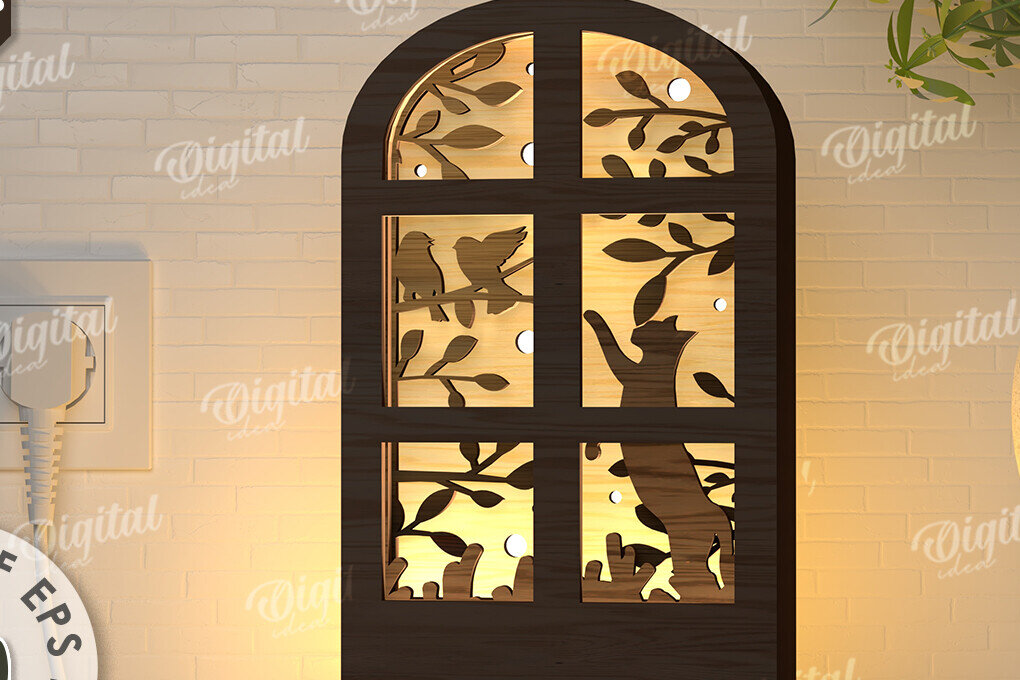 Σετ των 2 Intra απο ξύλο plywood 3mm-4mm πάχος –  κοπής με λέιζερ Led νυχτερινού παραθύρου Δίασταση  20x20 cm INTRAFABR-107960650