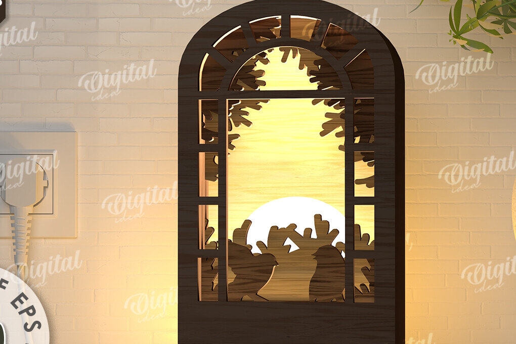 Σετ των 2 Intra απο ξύλο plywood 3mm-4mm πάχος –  κοπής με λέιζερ Led νυχτερινού παραθύρου Δίασταση  20x20 cm INTRAFABR-107960721