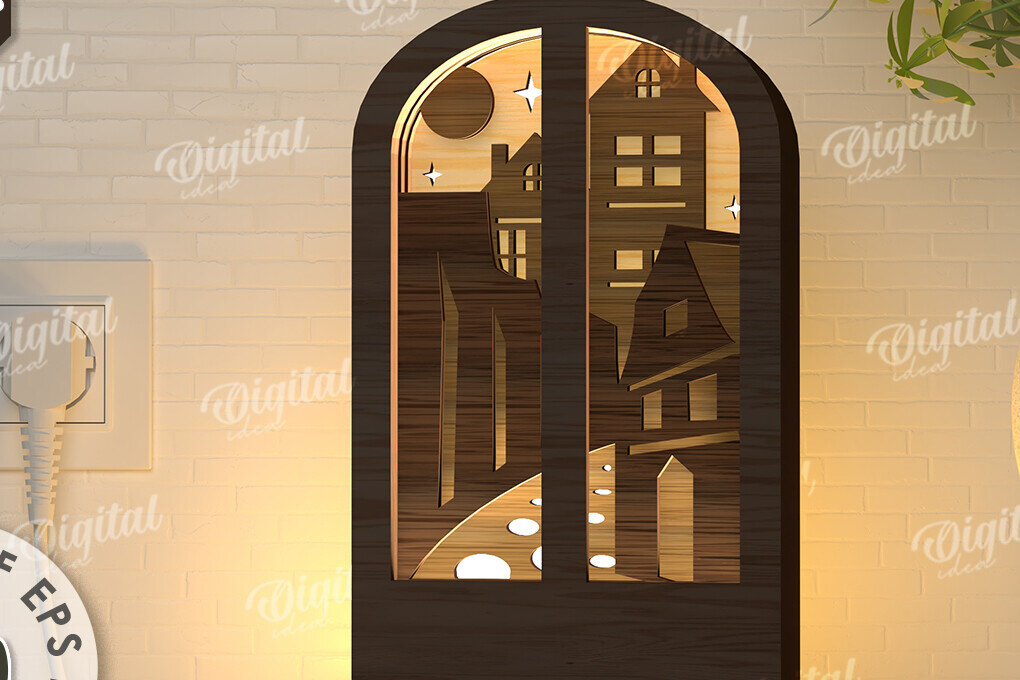 Σετ των 2 Intra απο ξύλο plywood 3mm-4mm πάχος –  κοπής με λέιζερ Led νυχτερινού παραθύρου Δίασταση  20x20 cm INTRAFABR-107960799