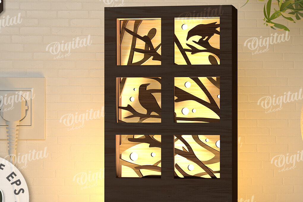 Σετ των 2 Intra απο ξύλο plywood 3mm-4mm πάχος –  κοπής με λέιζερ Led νυχτερινού παραθύρου Δίασταση  20x20 cm INTRAFABR-107960891