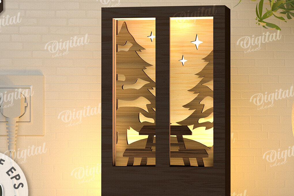 Σετ των 2 Intra απο ξύλο plywood 3mm-4mm πάχος –  κοπής με λέιζερ Led νυχτερινού παραθύρου Δίασταση  20x20 cm INTRAFABR-107960969