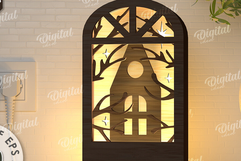 Σετ των 2 Intra απο ξύλο plywood 3mm-4mm πάχος –  κοπής με λέιζερ Led νυχτερινού παραθύρου Δίασταση  20x20 cm INTRAFABR-107960539