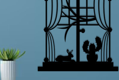 Intra απο ξύλο plywood 3mm-4mm πάχος – Περικοπή με λέιζερ σκηνής παραθύρου, τέχνη τοίχου Δίασταση  40x30 cm INTRAFABR-69311499