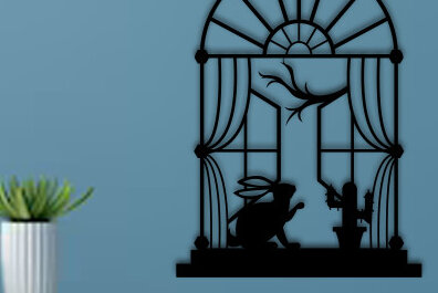 Intra απο ξύλο plywood 3mm-4mm πάχος – Περικοπή με λέιζερ σκηνής παραθύρου, τέχνη τοίχου Δίασταση  40x30 cm INTRAFABR-69311505