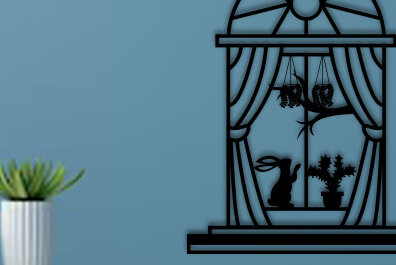 Intra απο ξύλο plywood 3mm-4mm πάχος – Περικοπή με λέιζερ σκηνής παραθύρου, τέχνη τοίχου Δίασταση  40x30 cm INTRAFABR-69311516