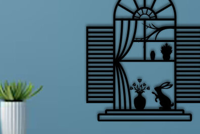 Intra απο ξύλο plywood 3mm-4mm πάχος – Περικοπή με λέιζερ σκηνής παραθύρου, τέχνη τοίχου Δίασταση  40x30 cm INTRAFABR-69311537