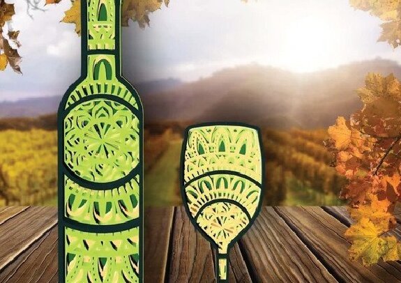 Σετ των 2 Intra απο ξύλο plywood 3mm-4mm πάχος – Μπουκάλι και ποτήρι κρασιού, Μάνταλα, Δίασταση  20x20 cm INTRAFABR-31750899