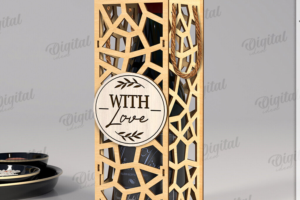 Σετ των 2 Intra απο ξύλο plywood 3mm-4mm πάχος – Κουτί δώρου μπουκαλιού κρασιού Κοπή λέιζερ Δίασταση  20x20 cm INTRAFABR-123765774