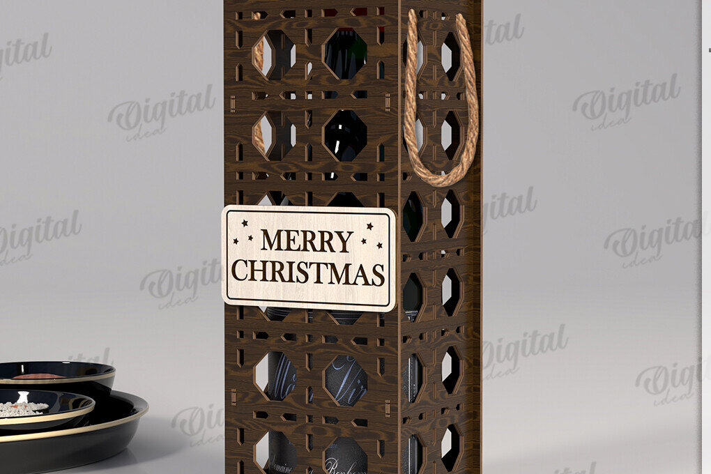 Σετ των 2 Intra απο ξύλο plywood 3mm-4mm πάχος – Κουτί δώρου μπουκαλιού κρασιού Κοπή λέιζερ Δίασταση  20x20 cm INTRAFABR-123766048