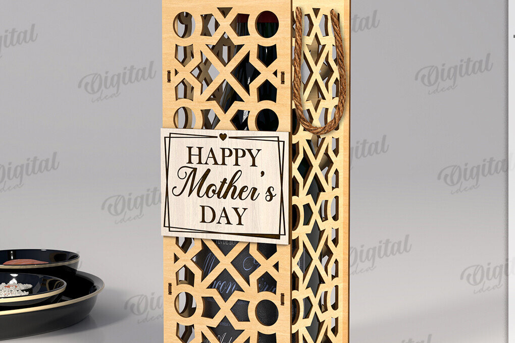 Σετ των 2 Intra απο ξύλο plywood 3mm-4mm πάχος – Κουτί δώρου μπουκαλιού κρασιού Κοπή λέιζερ Δίασταση  20x20 cm INTRAFABR-123765571