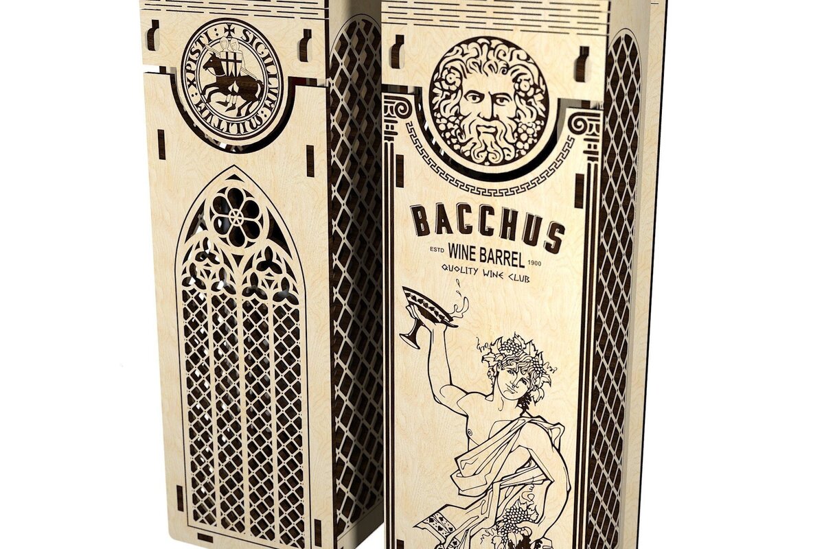 Σετ των 2 Intra απο ξύλο plywood 3mm-4mm πάχος – Κουτί κρασιού Βάκχος Δίασταση  20x20 cm INTRAFABR-31020334