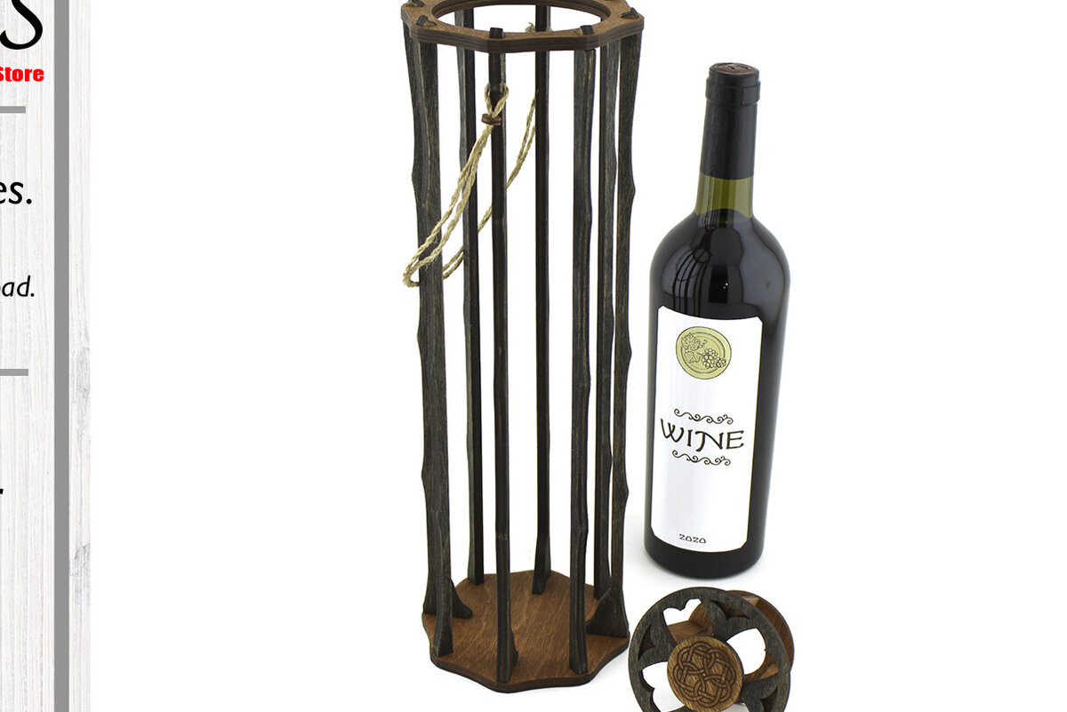 Σετ των 2 Intra απο ξύλο plywood 3mm-4mm πάχος – Αρχείο Λέιζερ Wine Box. Cdr, Dxf, Ai, Δίασταση  20x20 cm INTRAFABR-95171515