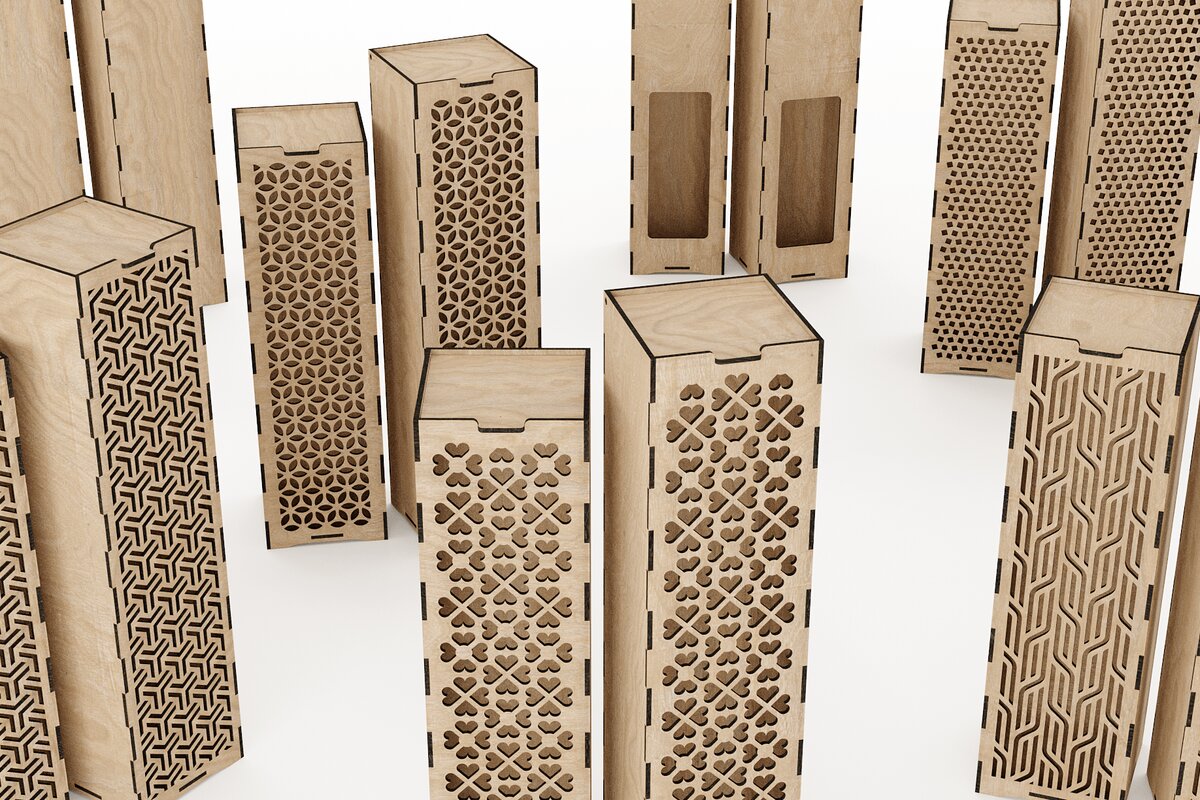 Σετ των 2 Intra απο ξύλο plywood 3mm-4mm πάχος – Κουτί κρασιού με αναποδογυρισμένο καπάκι Δίασταση  20x20 cm INTRAFABR-36812265