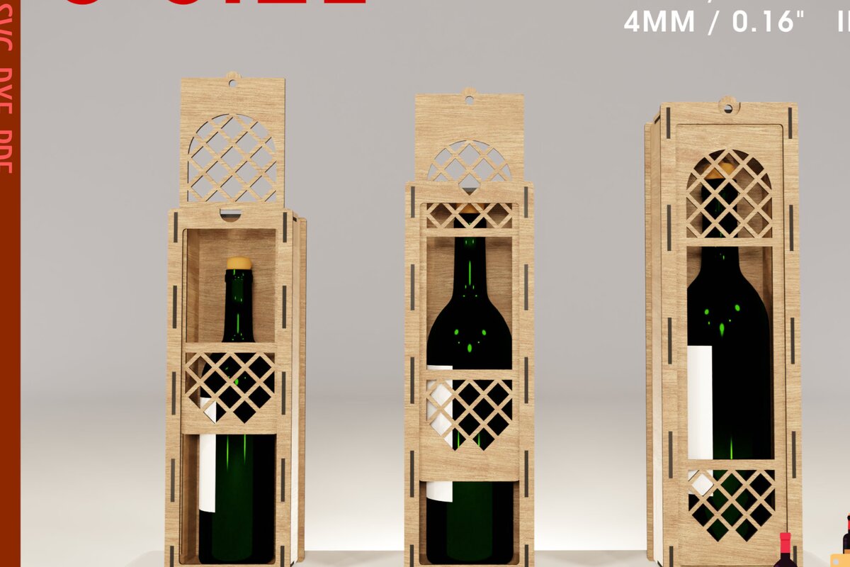 Σετ των 2 Intra απο ξύλο plywood 3mm-4mm πάχος – Κουτί κρασιού με συρόμενο καπάκι κομμένο αρχείο λέιζερ Δίασταση  20x20 cm INTRAFABR-104824014