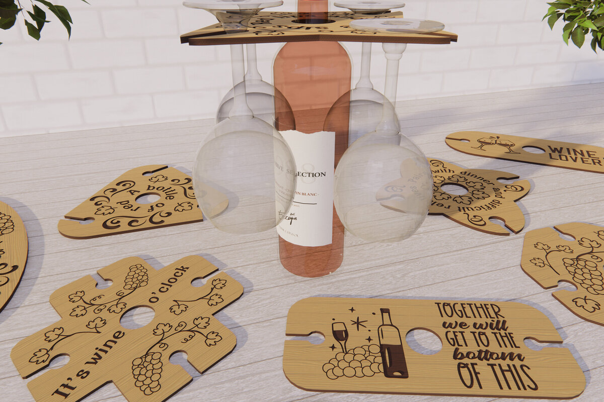 Σετ των 2 Intra απο ξύλο plywood 3mm-4mm πάχος – Wine Glass Caddy Bundle Δίασταση  20x20 cm INTRAFABR-79597055