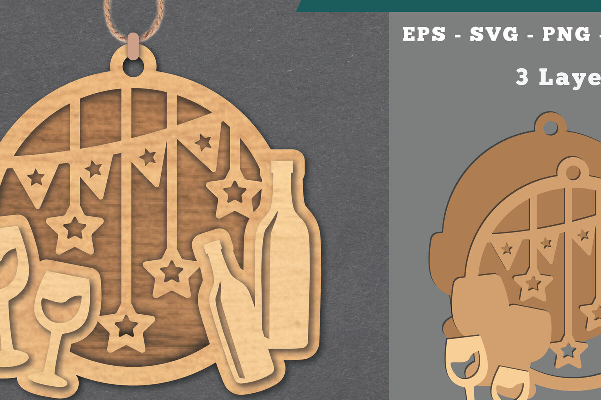 Σετ των 2 Intra απο ξύλο plywood 3mm-4mm πάχος – Στολίδι με κρασιού Δίασταση  20x20 cm INTRAFABR-112074963