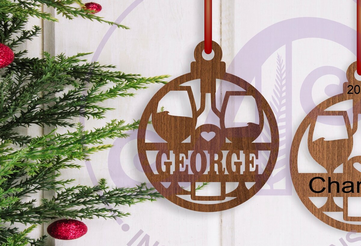 Σετ των 2 Intra απο ξύλο plywood 3mm-4mm πάχος – Wine Lovers Χριστουγεννιάτικο Στολίδι Laser Δίασταση  20x20 cm INTRAFABR-107525910