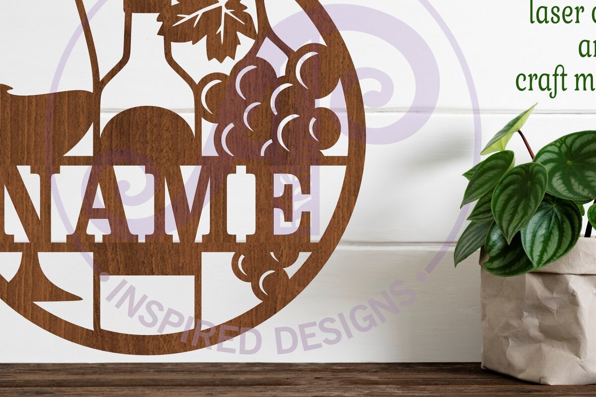 Intra απο ξύλο plywood 3mm-4mm πάχος – Πρότυπο κοπής με λέιζερ Sign Name Wine Δίασταση  40x30 cm INTRAFABR-100584488