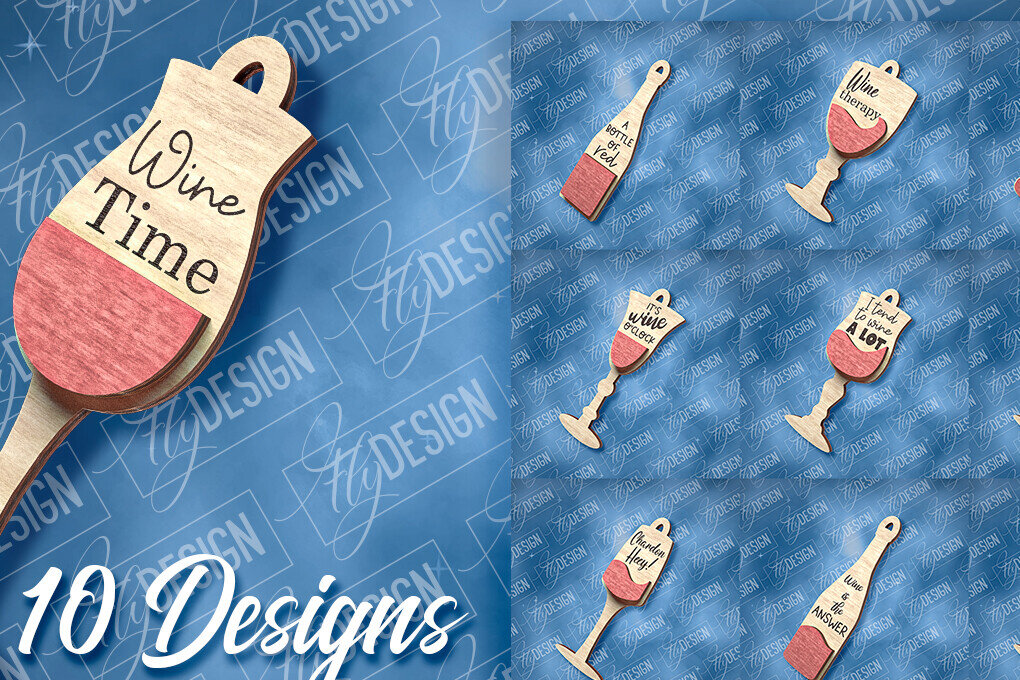 Σετ των 2 Intra απο ξύλο plywood 3mm-4mm πάχος – Στολίδι κρασιού | Δίασταση  20x20 cm INTRAFABR-84503704