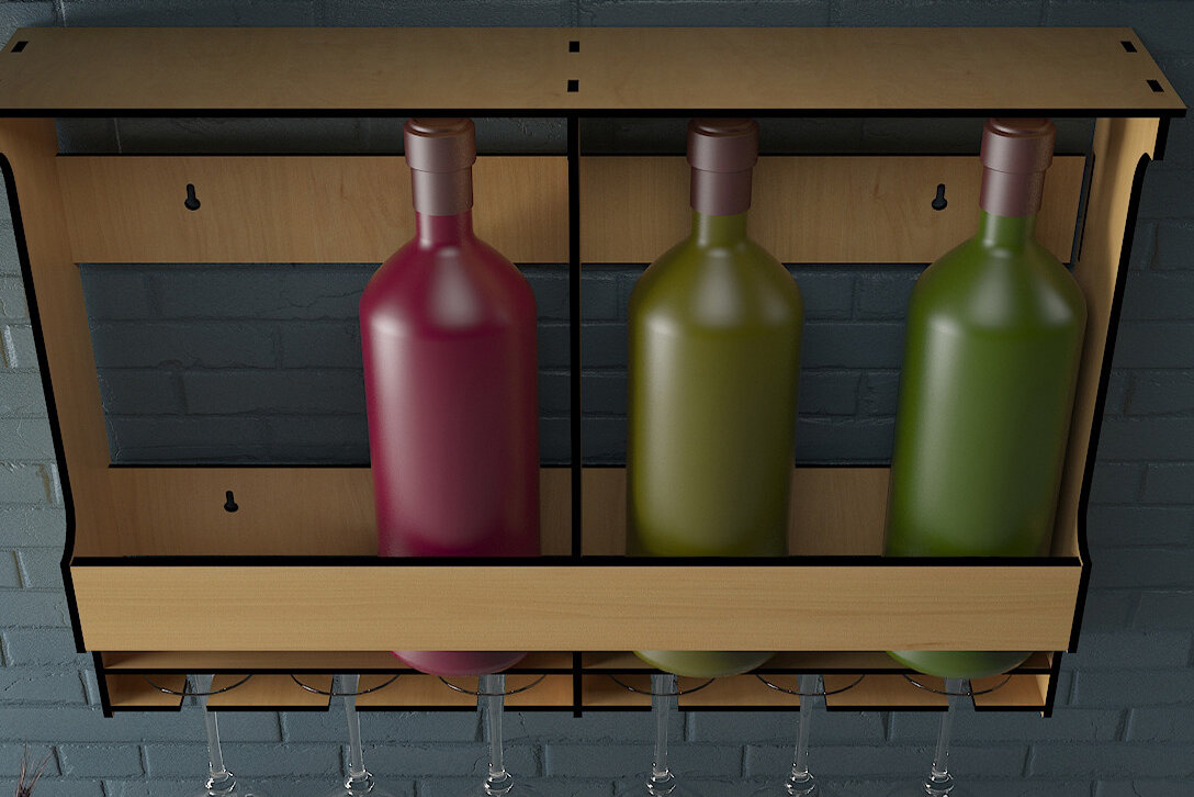 Σετ των 2 Intra απο ξύλο plywood 3mm-4mm πάχος – Σχάρα κρασιού Τοποθέτηση στον τοίχο / Κράτηση ποτηριού κρασιού Δίασταση  20x20 cm INTRAFABR-48373833