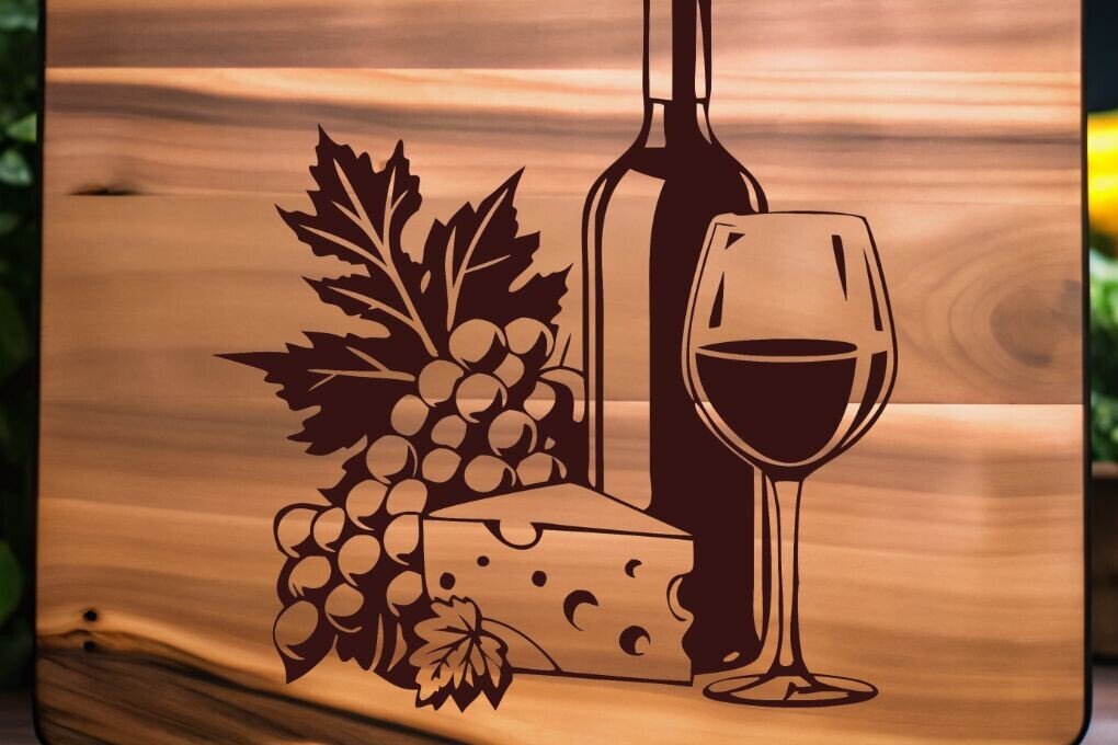 Σετ των 2 Intra απο ξύλο plywood 3mm-4mm πάχος – Wine, Wine and Cheese, Δίασταση  20x20 cm INTRAFABR-119214597