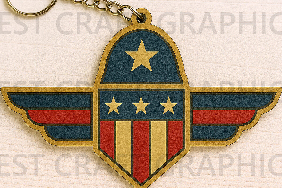 Σετ των 3 Intra απο ξύλο plywood 3mm-4mm πάχος – Μπρελόκ με φτερωτό σήμα USA Δίασταση  5x5 cm INTRAFABR-122668199