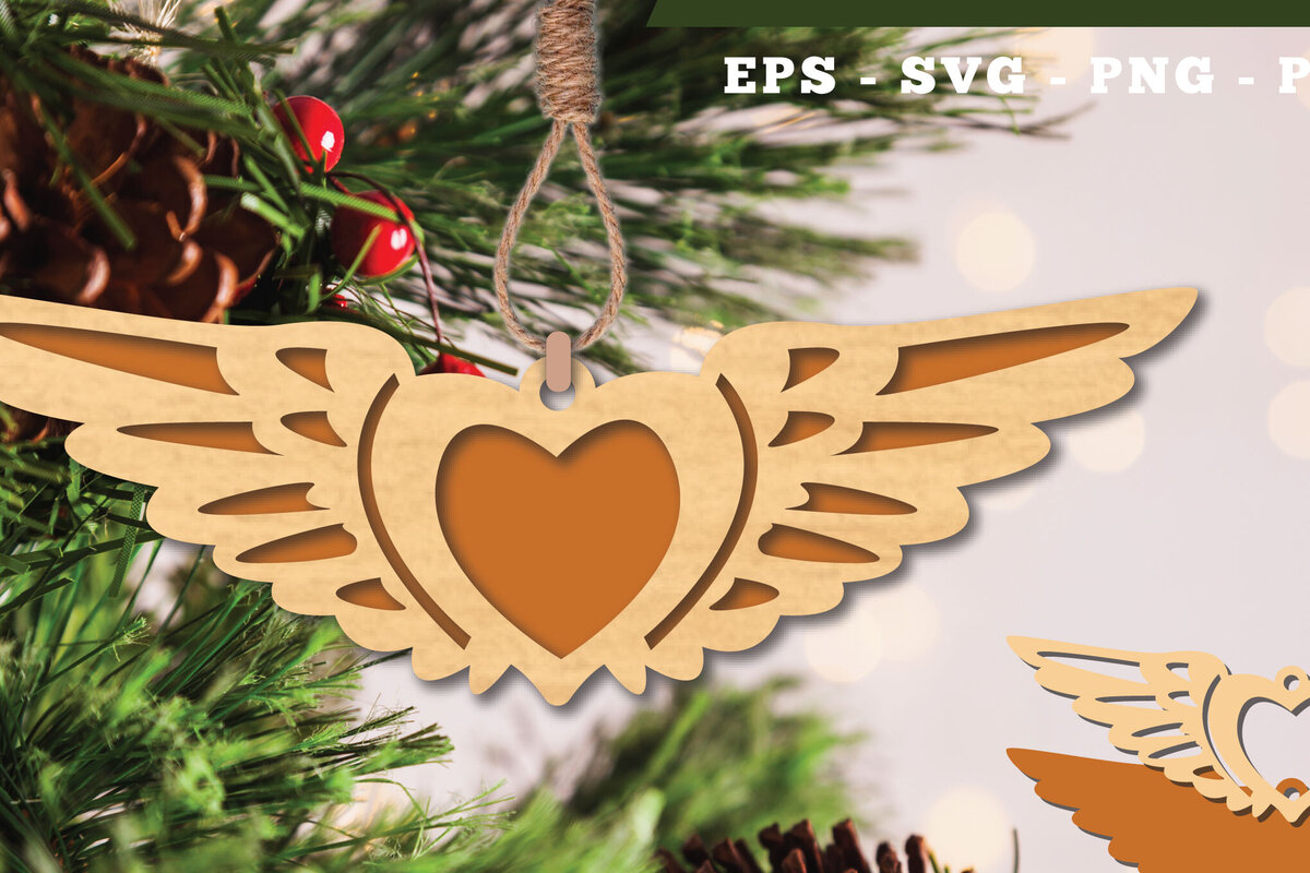 Σετ των 2 Intra απο ξύλο plywood 3mm-4mm πάχος – Στολίδι Wings Heart 1 Δίασταση  20x20 cm INTRAFABR-112848015