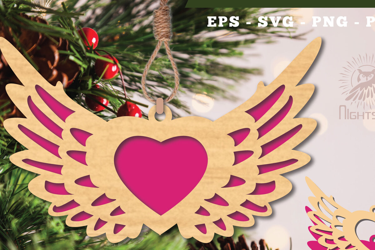 Σετ των 2 Intra απο ξύλο plywood 3mm-4mm πάχος – Στολίδι Wings Heart 3 Δίασταση  20x20 cm INTRAFABR-112848061