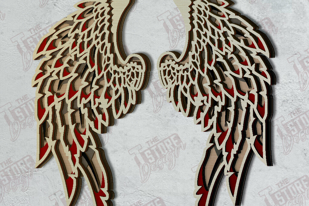 Σετ των 2 Intra απο ξύλο plywood 3mm-4mm πάχος – Φτερά Πολυστρωματική κοπή λέιζερ | Φτερά Αγγέλου Δίασταση  20x20 cm INTRAFABR-121521288