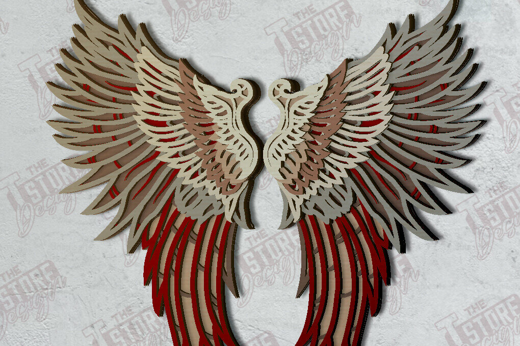 Σετ των 2 Intra απο ξύλο plywood 3mm-4mm πάχος – Φτερά Πολυστρωματική κοπή λέιζερ | Φτερά Αγγέλου Δίασταση  20x20 cm INTRAFABR-121521297