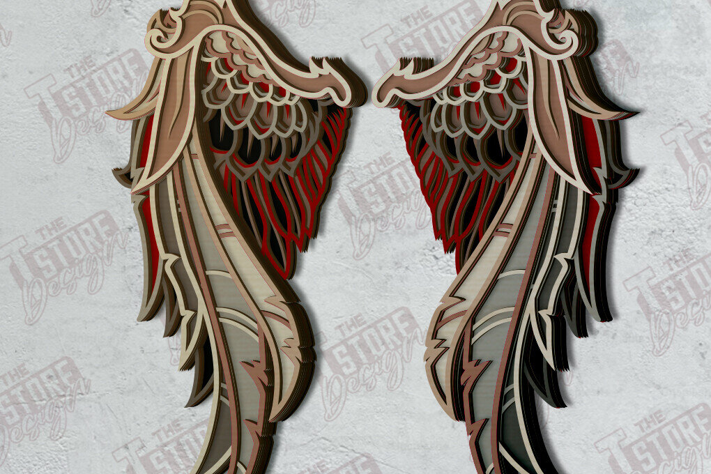 Σετ των 2 Intra απο ξύλο plywood 3mm-4mm πάχος – Φτερά Πολυστρωματική κοπή λέιζερ | Φτερά Αγγέλου Δίασταση  20x20 cm INTRAFABR-121521285