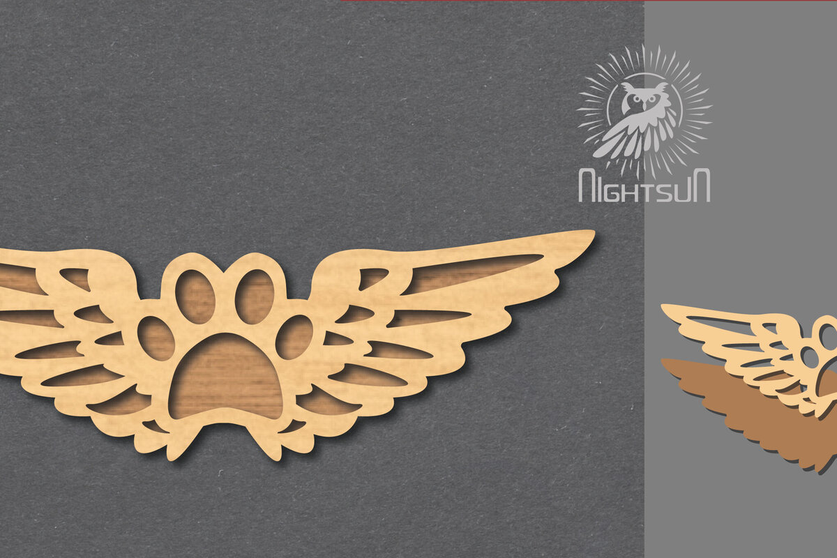 Σετ των 2 Intra απο ξύλο plywood 3mm-4mm πάχος – Διακόσμηση Wings Paw2 Δίασταση  20x20 cm INTRAFABR-116228086