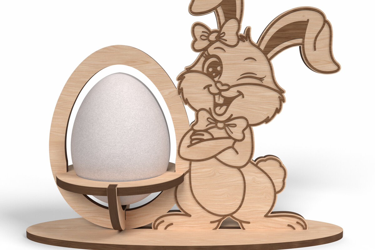 Σετ των 2 Intra απο ξύλο plywood 3mm-4mm πάχος – Πασχαλινό αυγό με λαγουδάκι που κλείνει το μάτι Δίασταση  20x20 cm INTRAFABR-116998614