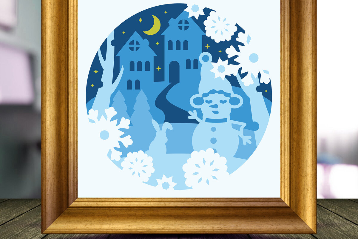 Σετ των 2 Intra απο ξύλο plywood 3mm-4mm πάχος – Winter 3D Shadow Box Δίασταση  20x20 cm INTRAFABR-77462996